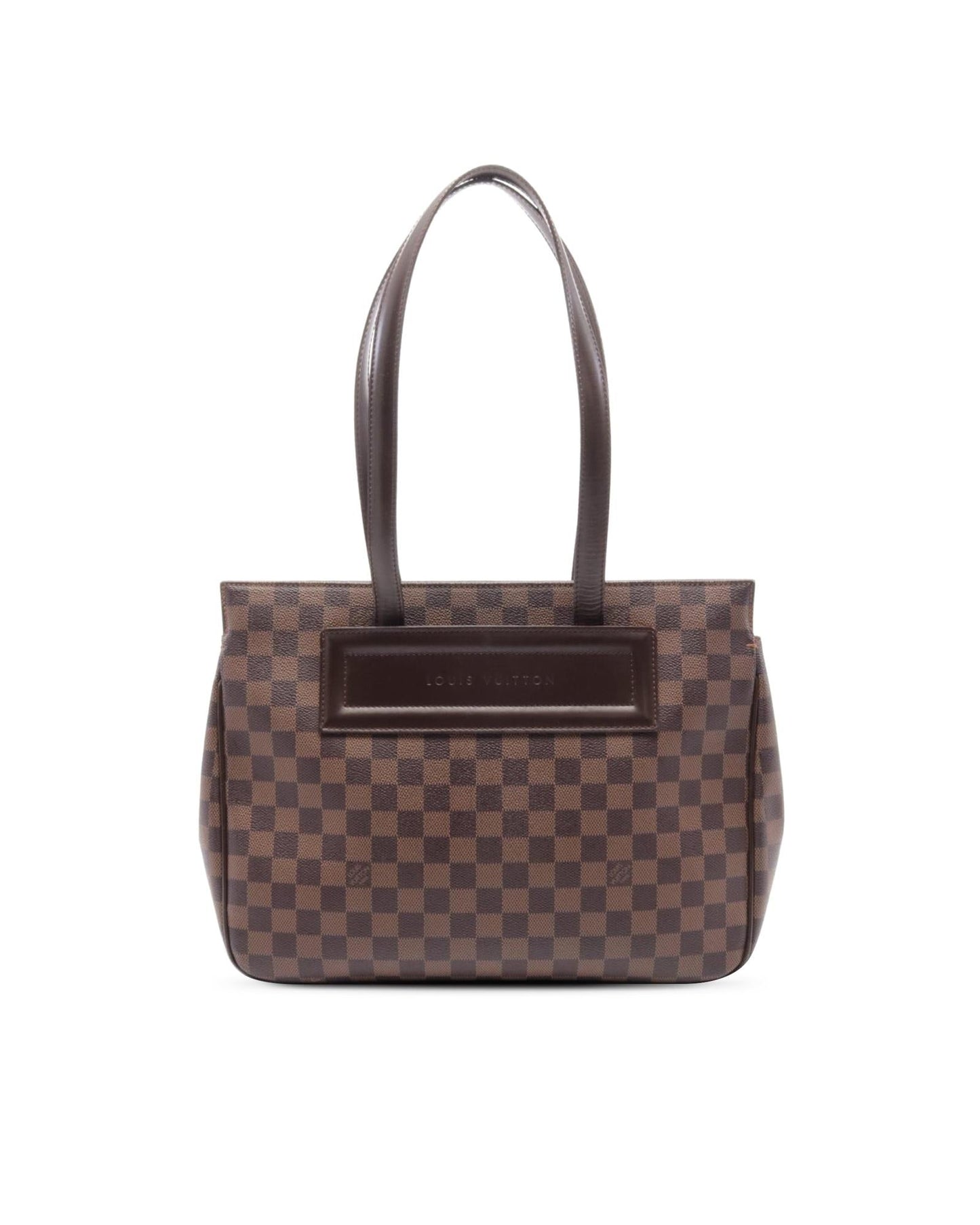 Damier Canvas Tote with Leather Straps and Magnetic Closure