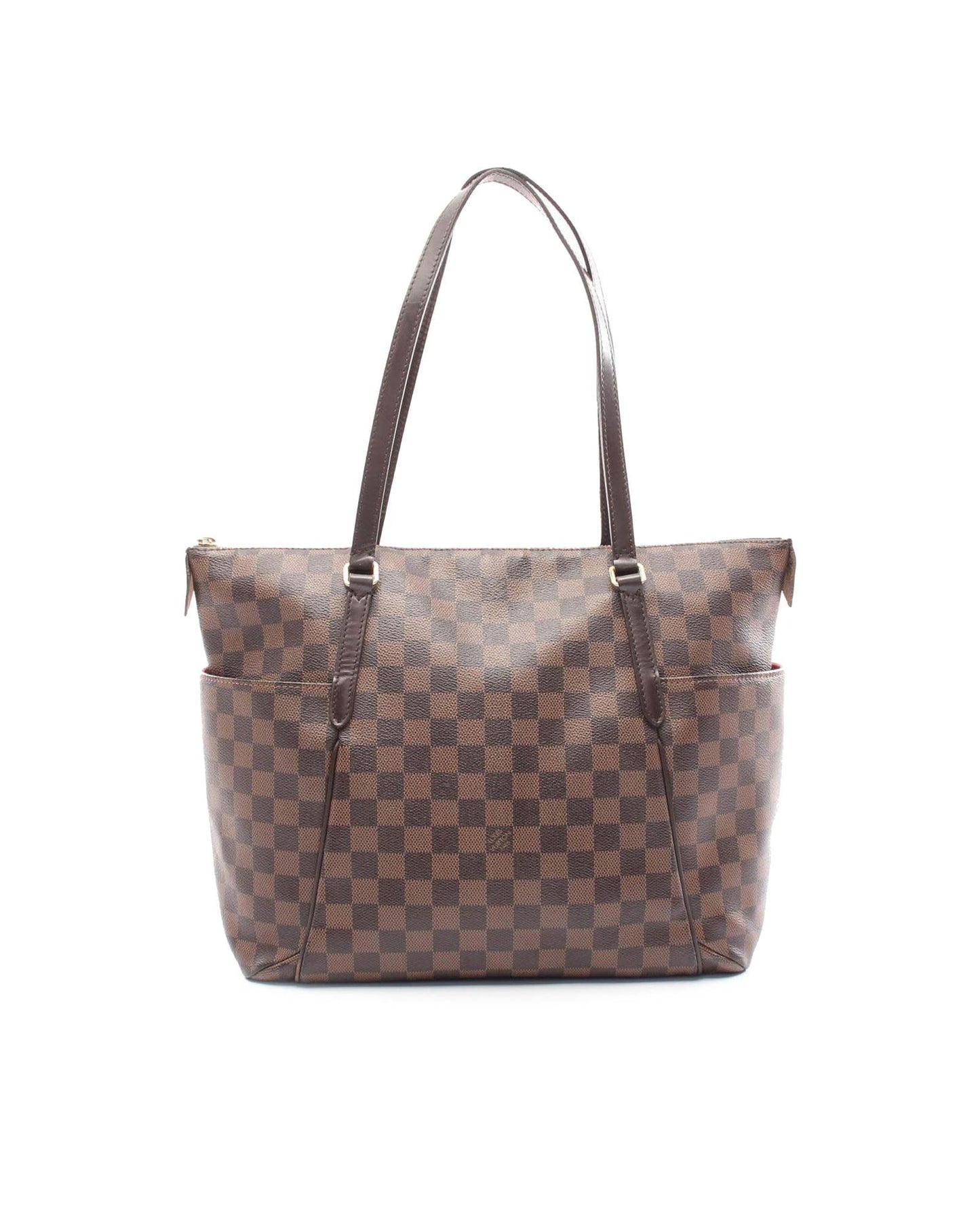 Damier Ebene Canvas Tote with Leather Trim and Multiple Pockets