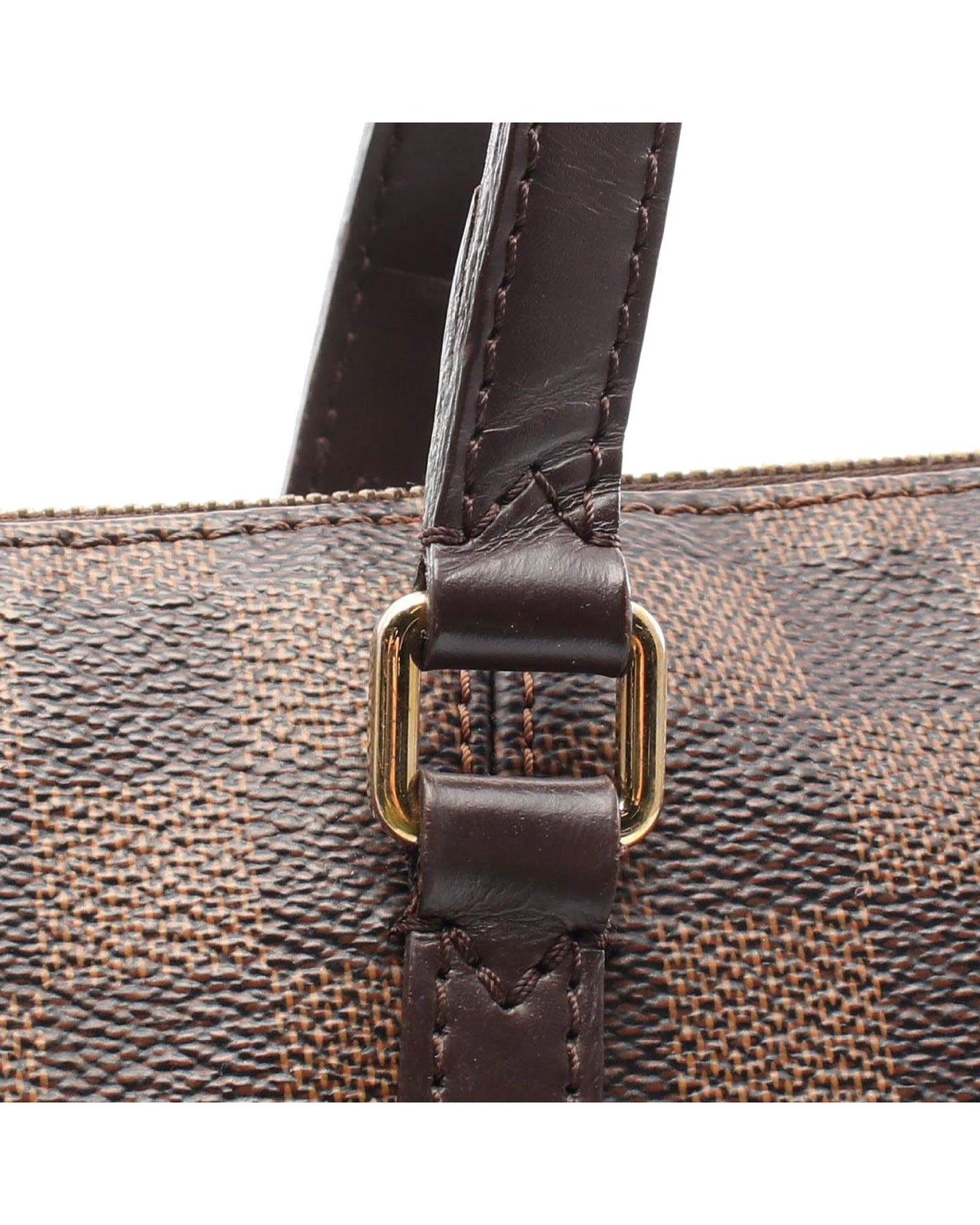 Damier Ebene Canvas Tote with Leather Trim and Multiple Pockets