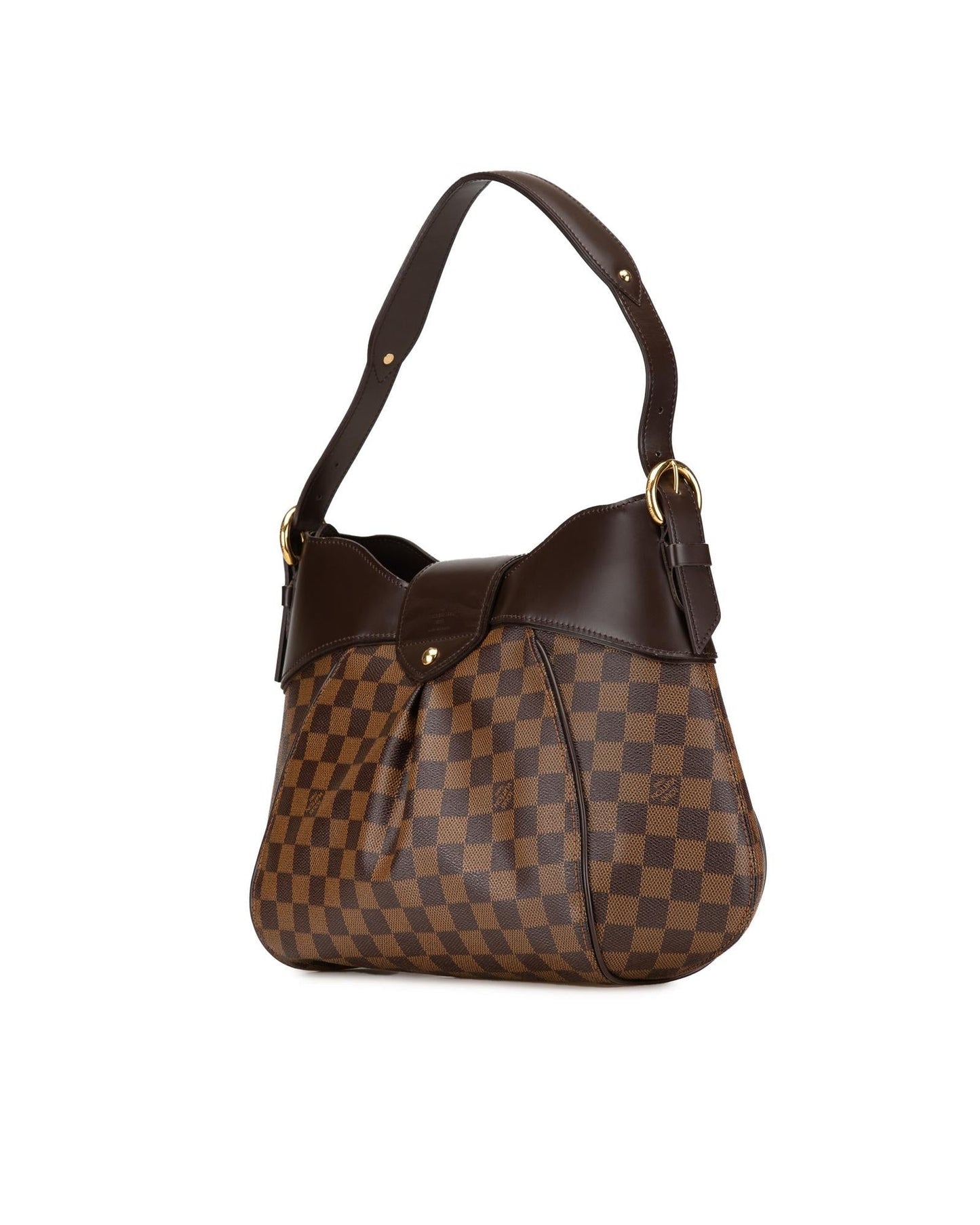 Damier Ebene Canvas Sistina Handbag with Leather Trim and Push Lock Closure