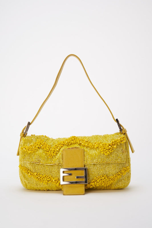 Fendi Gialla Yellow Beaded Baguette Bag
