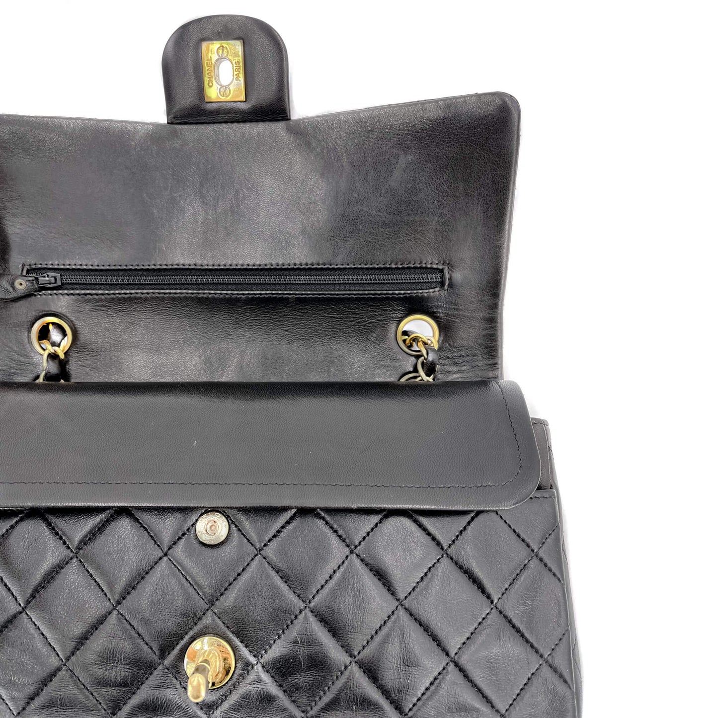 Classic Double Flap Chain Bag Black Leather Medium