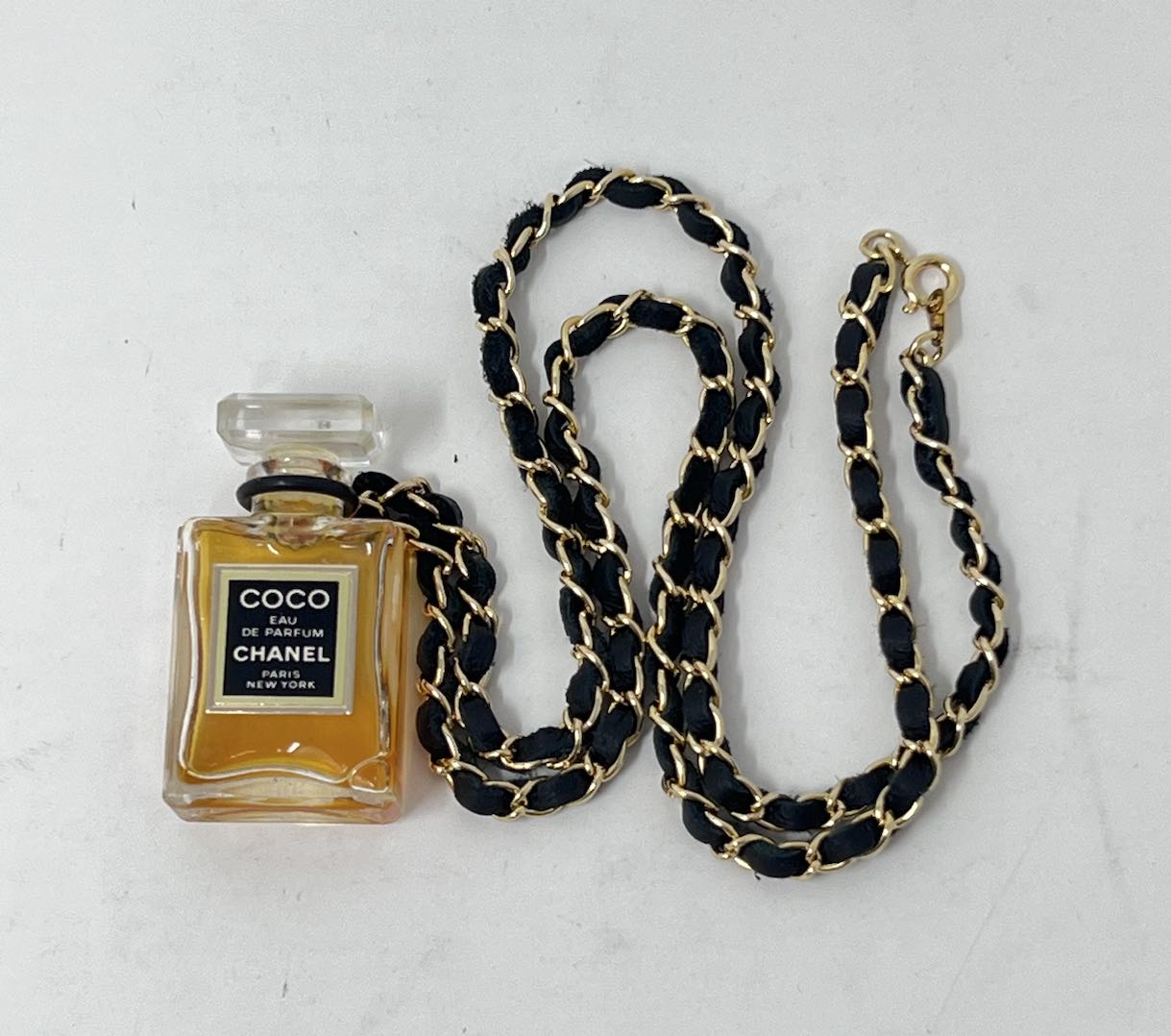 Chanel Vintage Coco Eau De Parfum Bottle Necklace Black Gold Chain