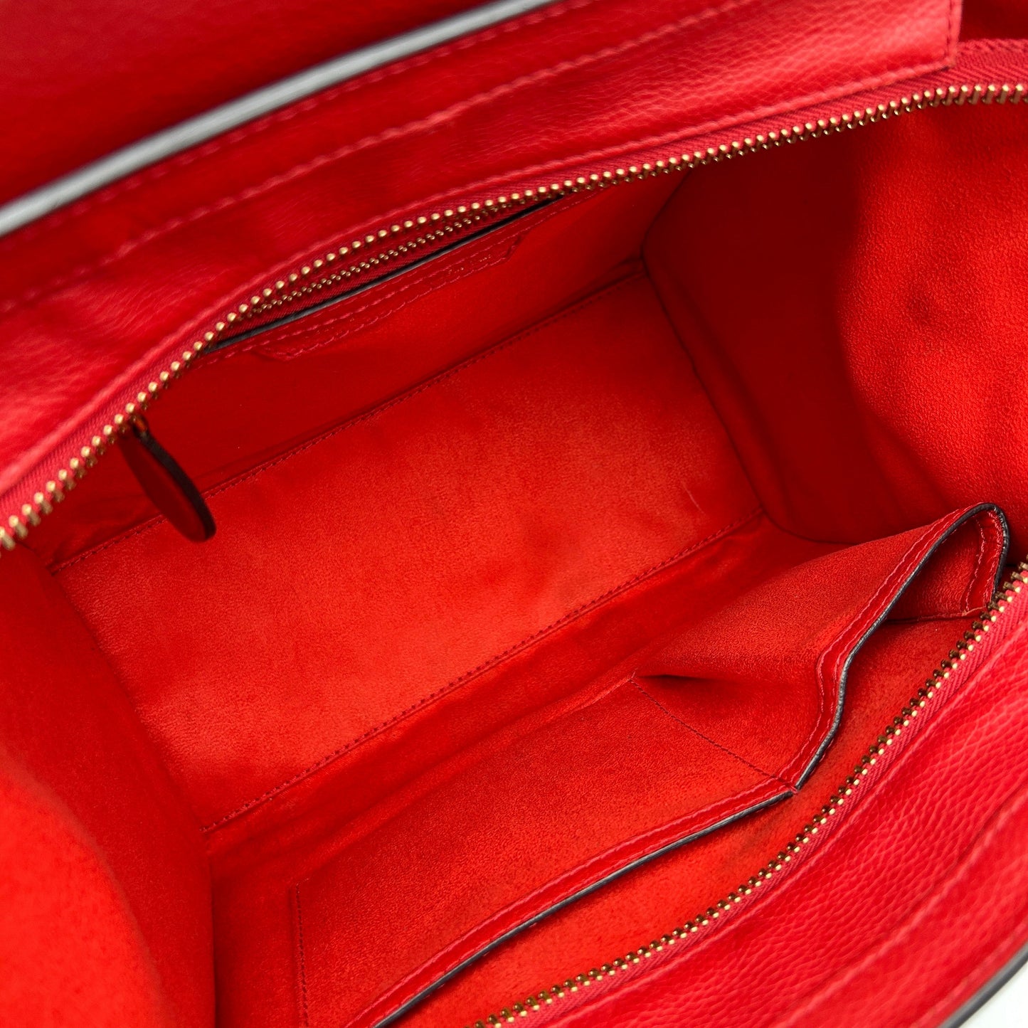 Celine Red Drummed Calfskin Luggage Mini Handbag