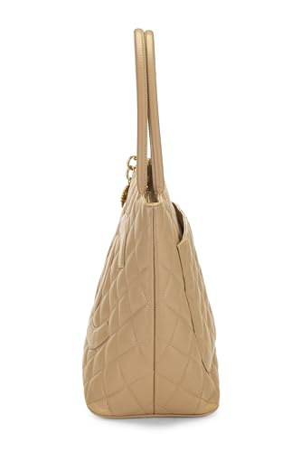 Chanel,  Beige Quilted Caviar Medallion Tote, Beige