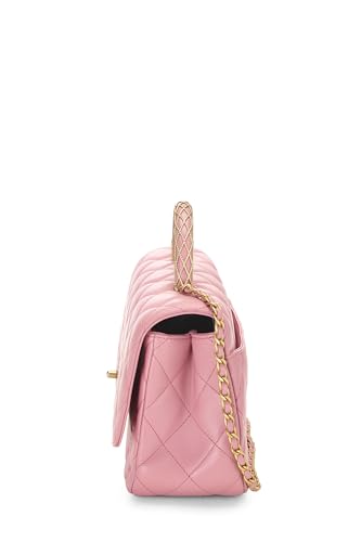Chanel,  Pink Quilted Lambskin Top Handle Rectangular Flap Small, Pink