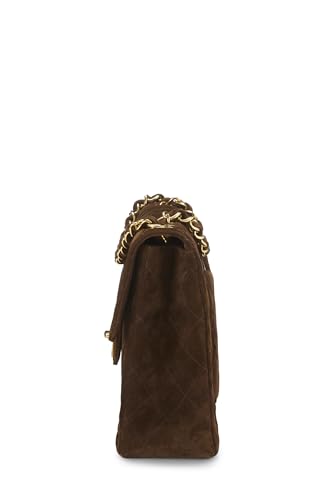 Chanel,  Brown Quilted Suede Half Flap Jumbo, Brown