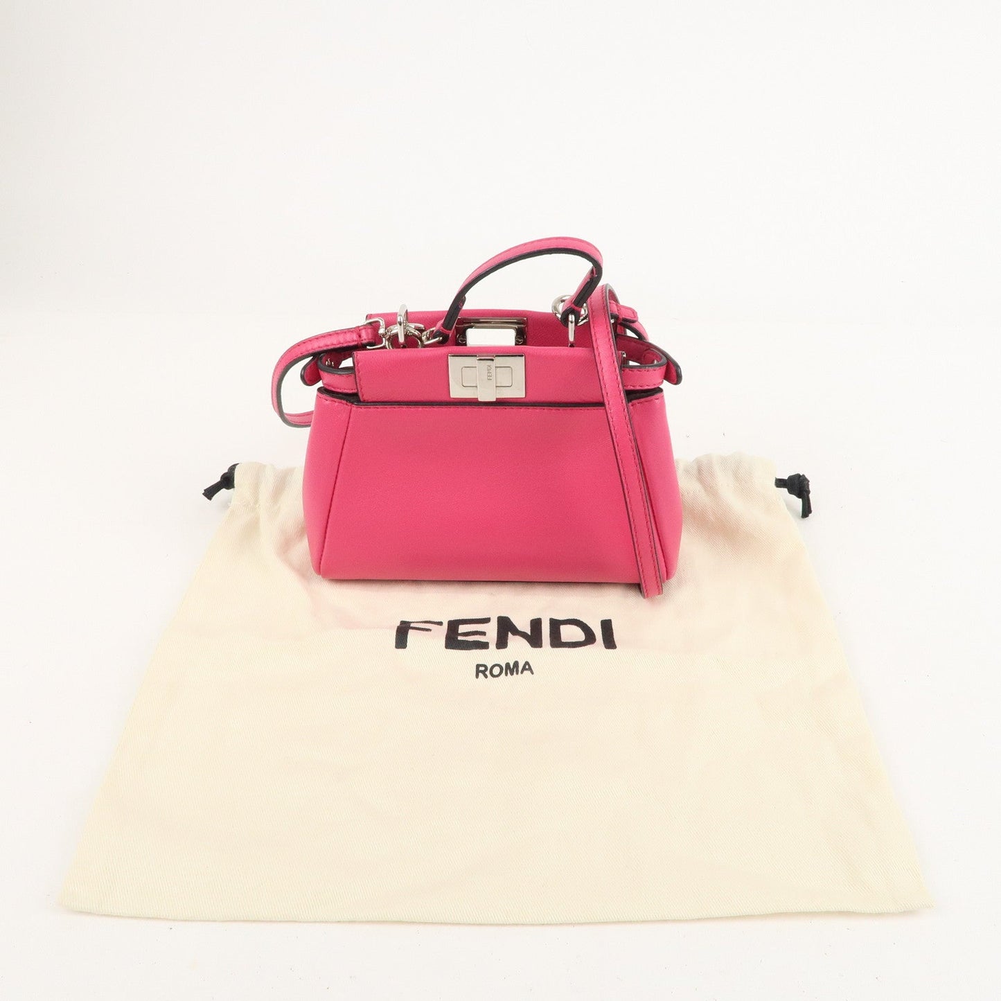 FENDI Leather Micro Peekaboo 2Way Bag Hand Bag Pink 8M0355