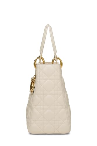 Dior,  Cream Cannage Quilted Lambskin Lady Dior Medium, White