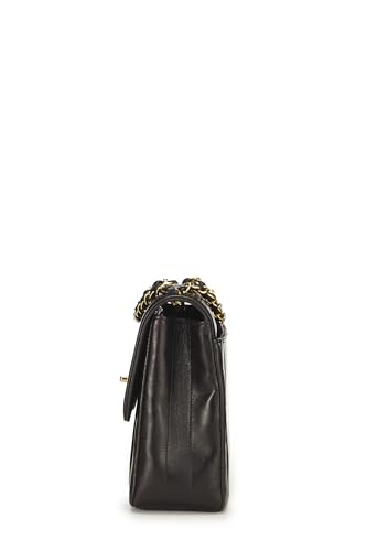 Chanel,  Black Vertical Quilted Lambskin Half Flap Small, Black