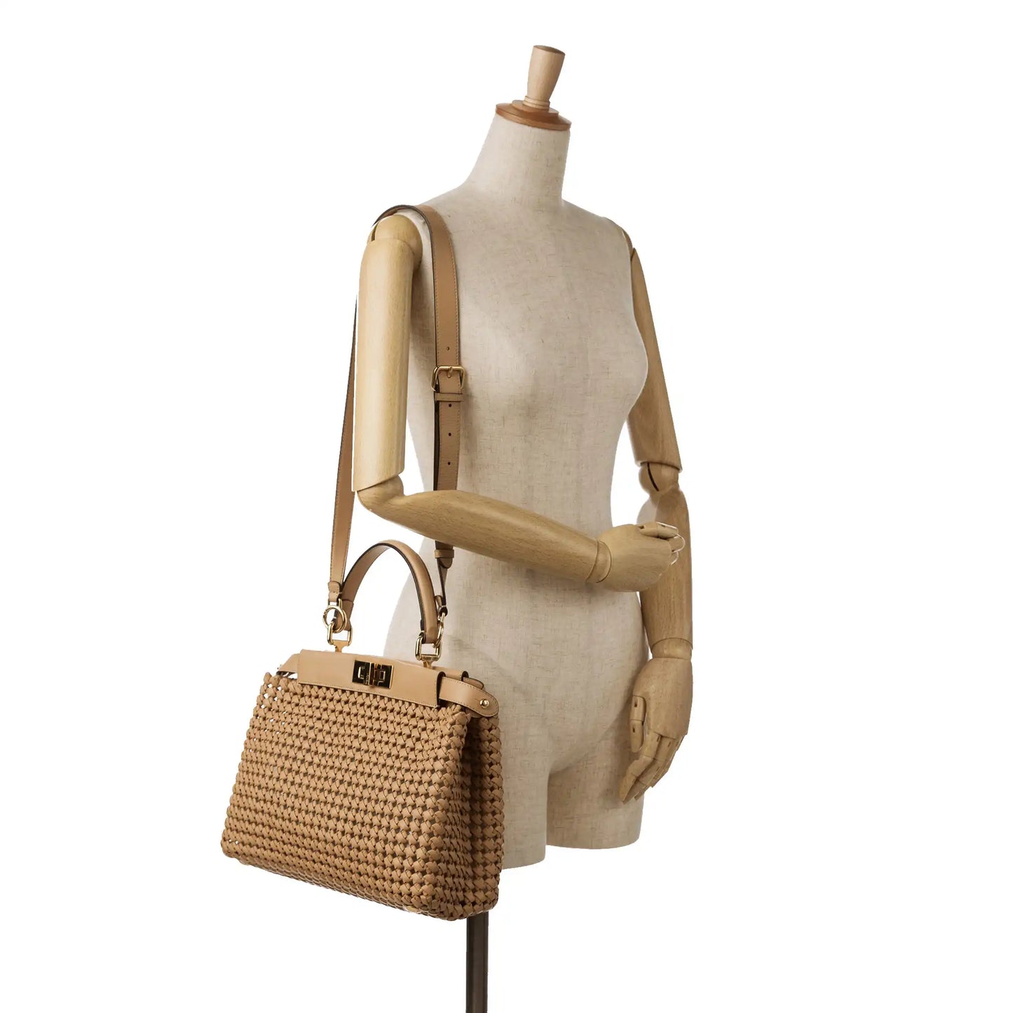 Fendi Peekabo Beige Woven Leather