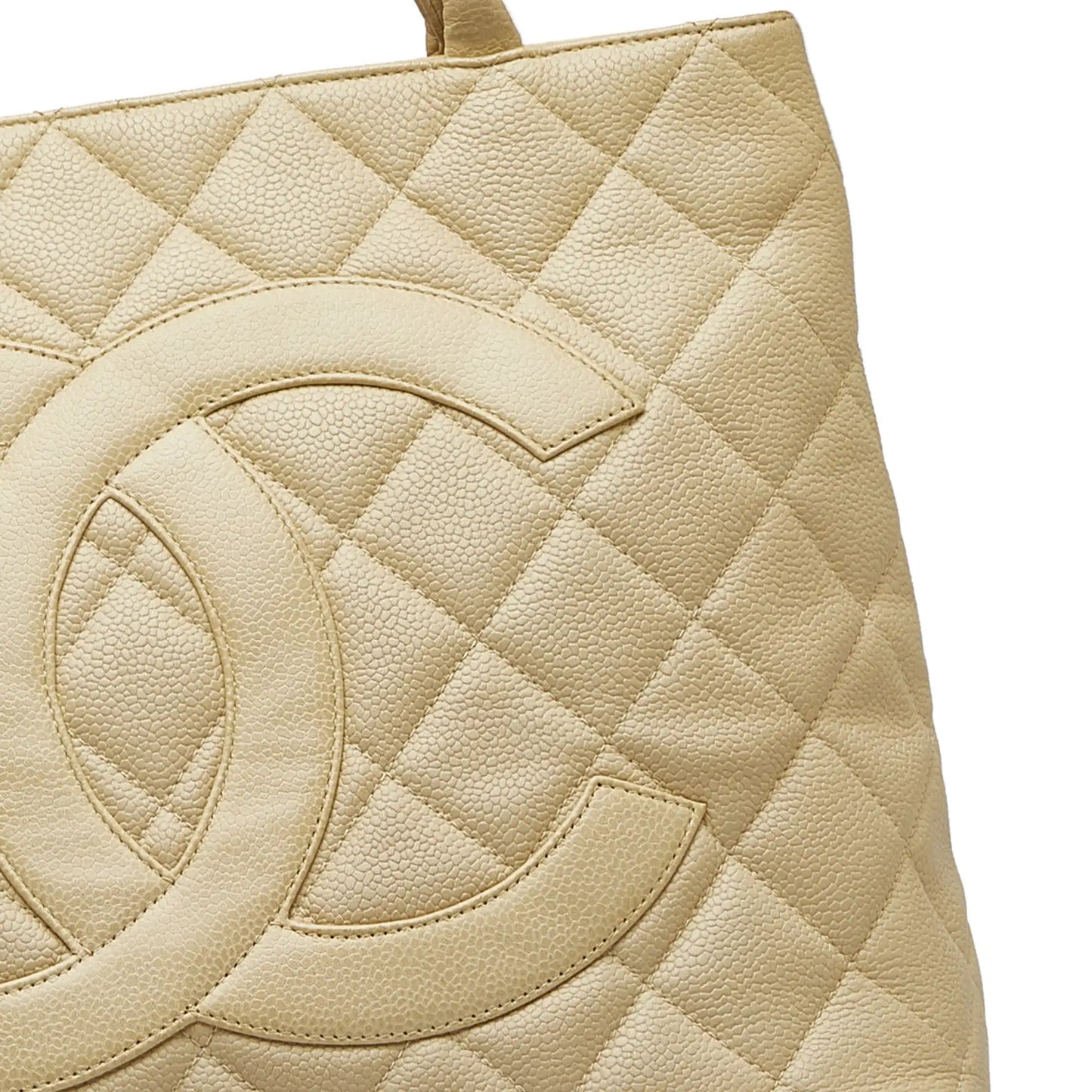 Chanel Medallion Tote Bag White Caviar Gold