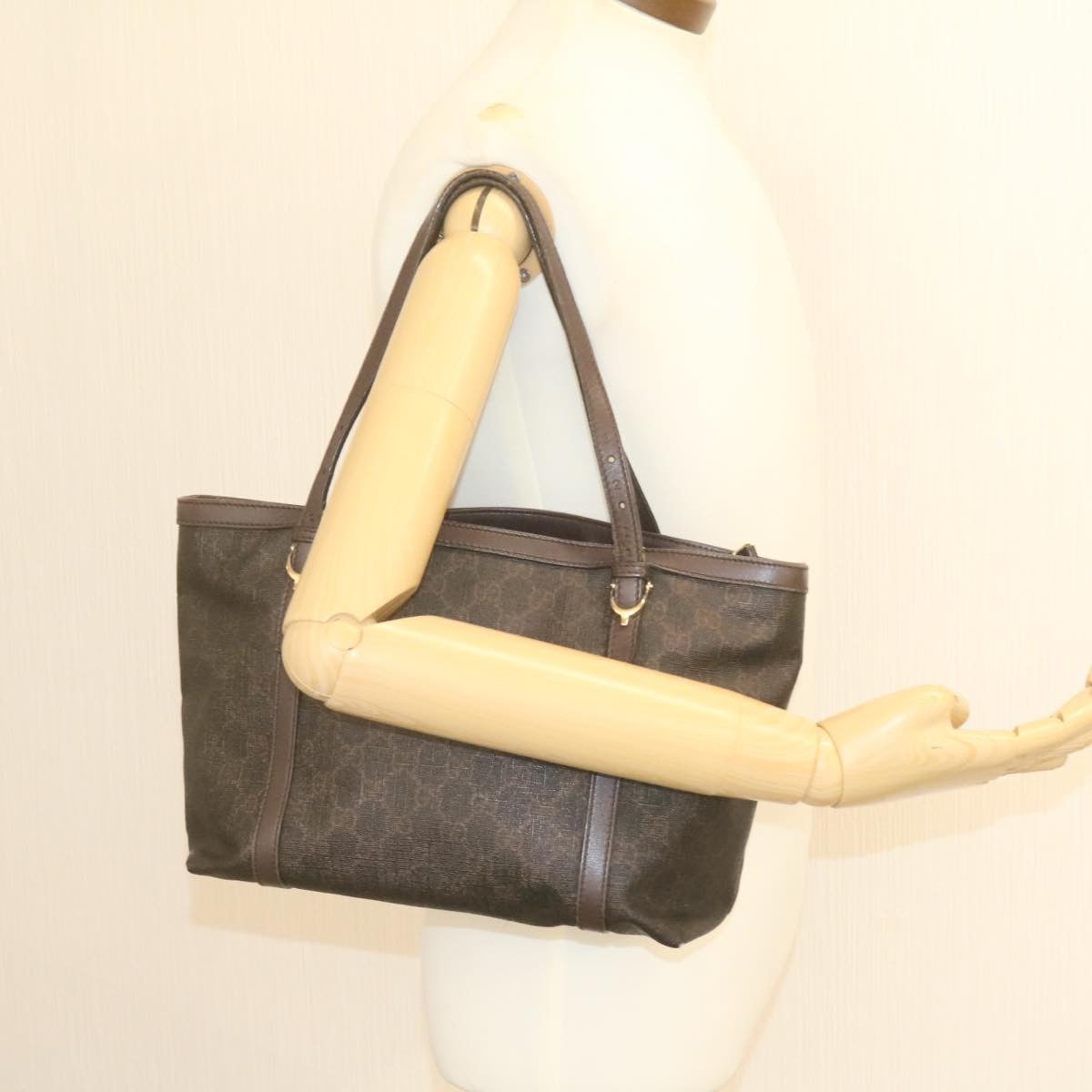 GUCCI GG Canvas Tote Bag PVC Leather Brown 336776 23085