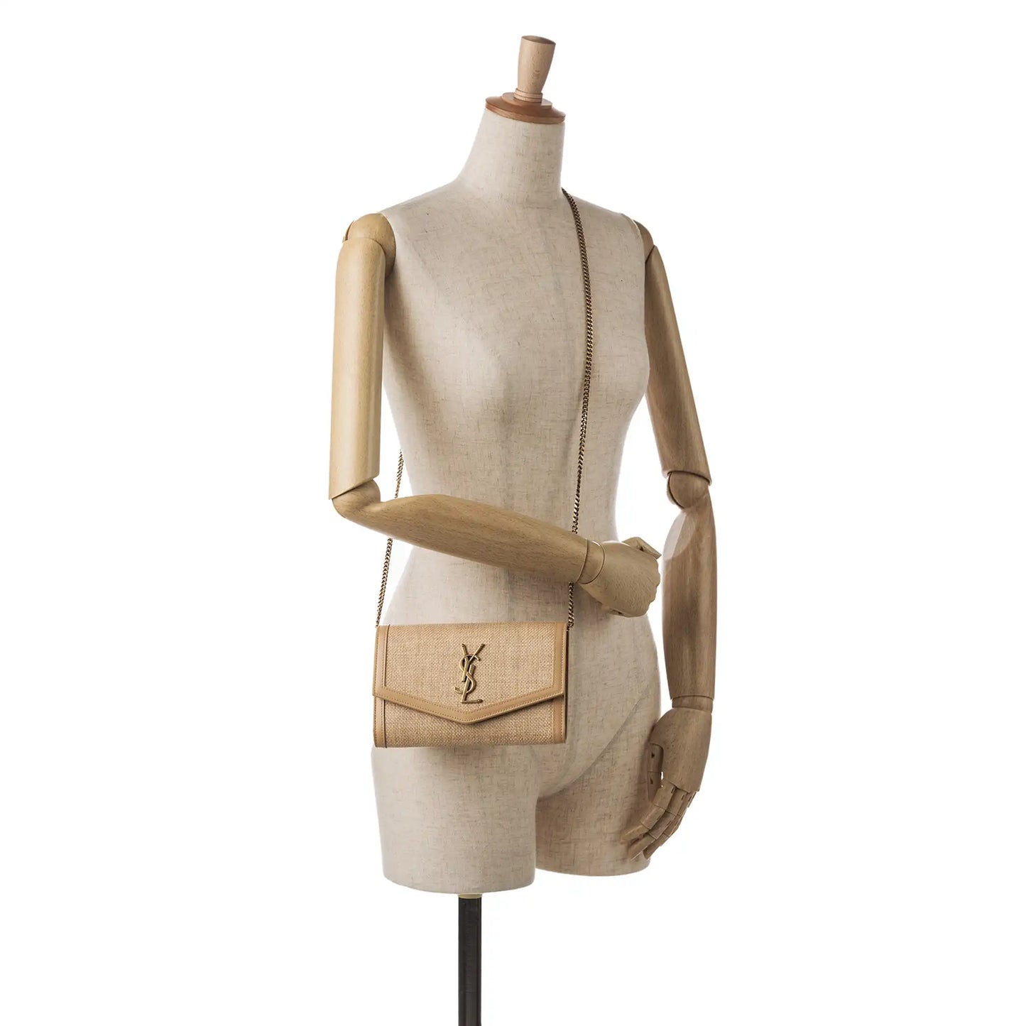 Yves Saint Laurent Uptown Wallet on Chain Brown Raffia