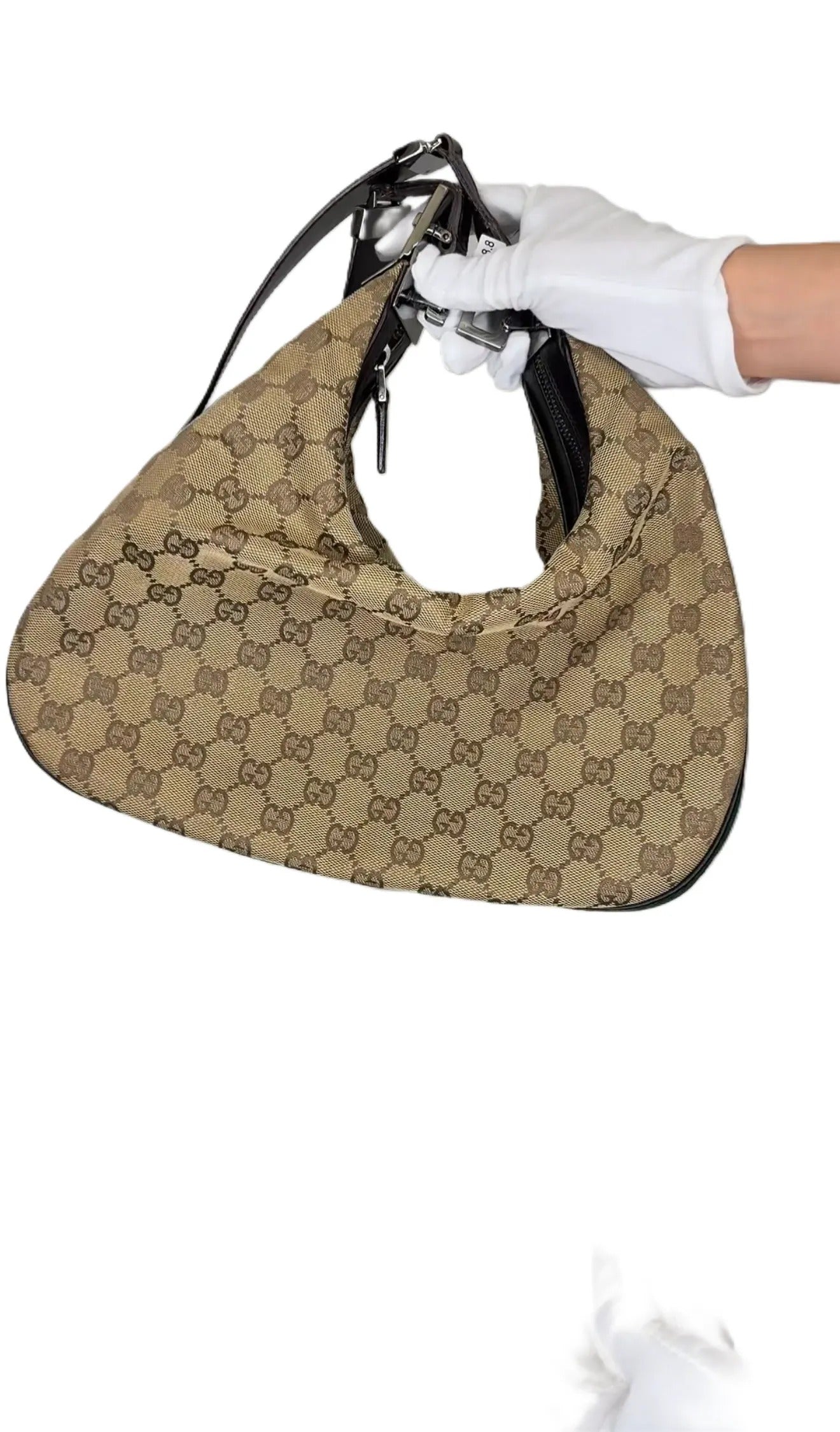 Gucci Gucci Beige GG Canvas 2 Way Convertible Hobo Bag B23-78