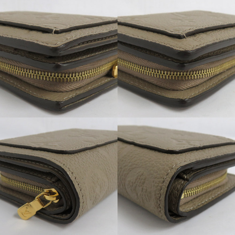 Louis Vuitton Portefolio Clair M80152 Monogram Emplant Turtle Double Fold Wallet Beige Gold  Small Coin Input Leather   Vintage Wood