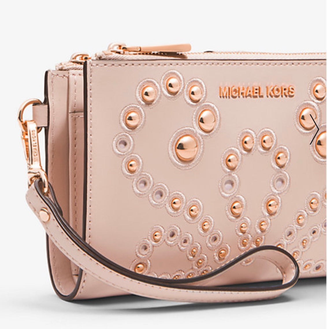 MICHAEL KORS Adele Embellished Leather Wallet/ Phone/ Wristlet Blush Pink