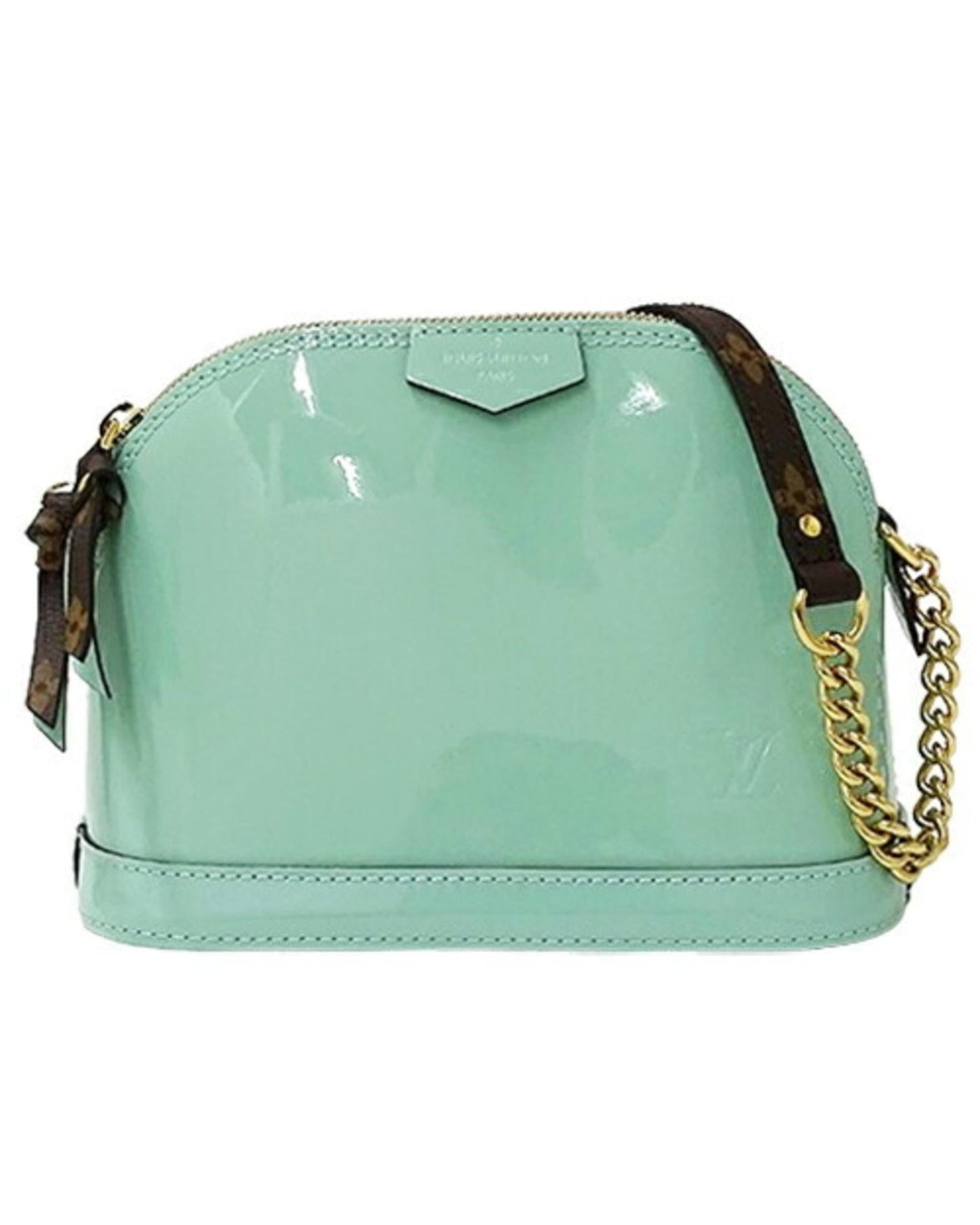 Patent Leather Mini Handbag with Good Condition and Wear on Handle