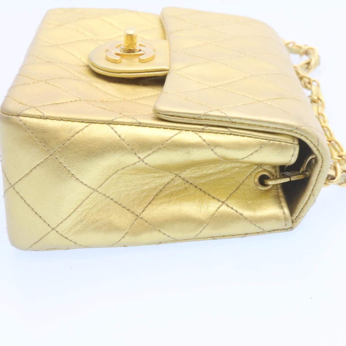 CHANEL Matelasse Chain Flap Shoulder Bag Leather Gold CC 25305A