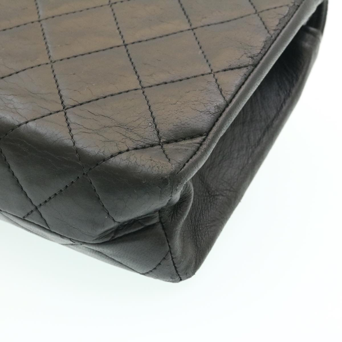 CHANEL Lamb Skin Matelasse Chain Shoulder Bag Black CC 25810A
