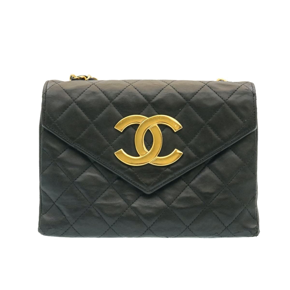 CHANEL Lamb Skin Matelasse Chain Shoulder Bag Black CC 25810A