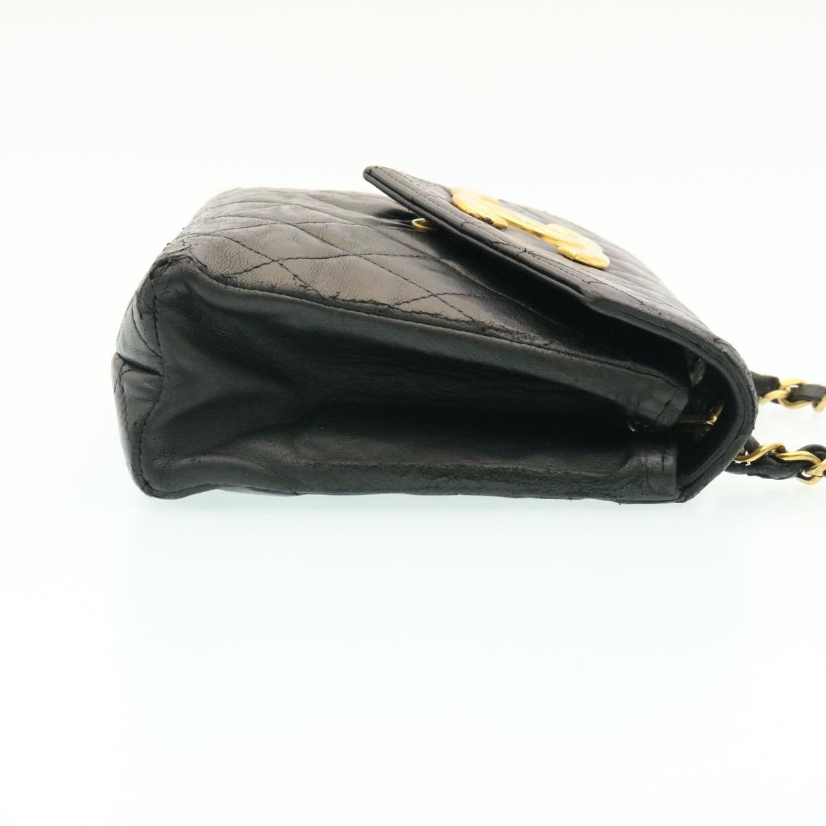 CHANEL Lamb Skin Matelasse Chain Shoulder Bag Black CC 25810A