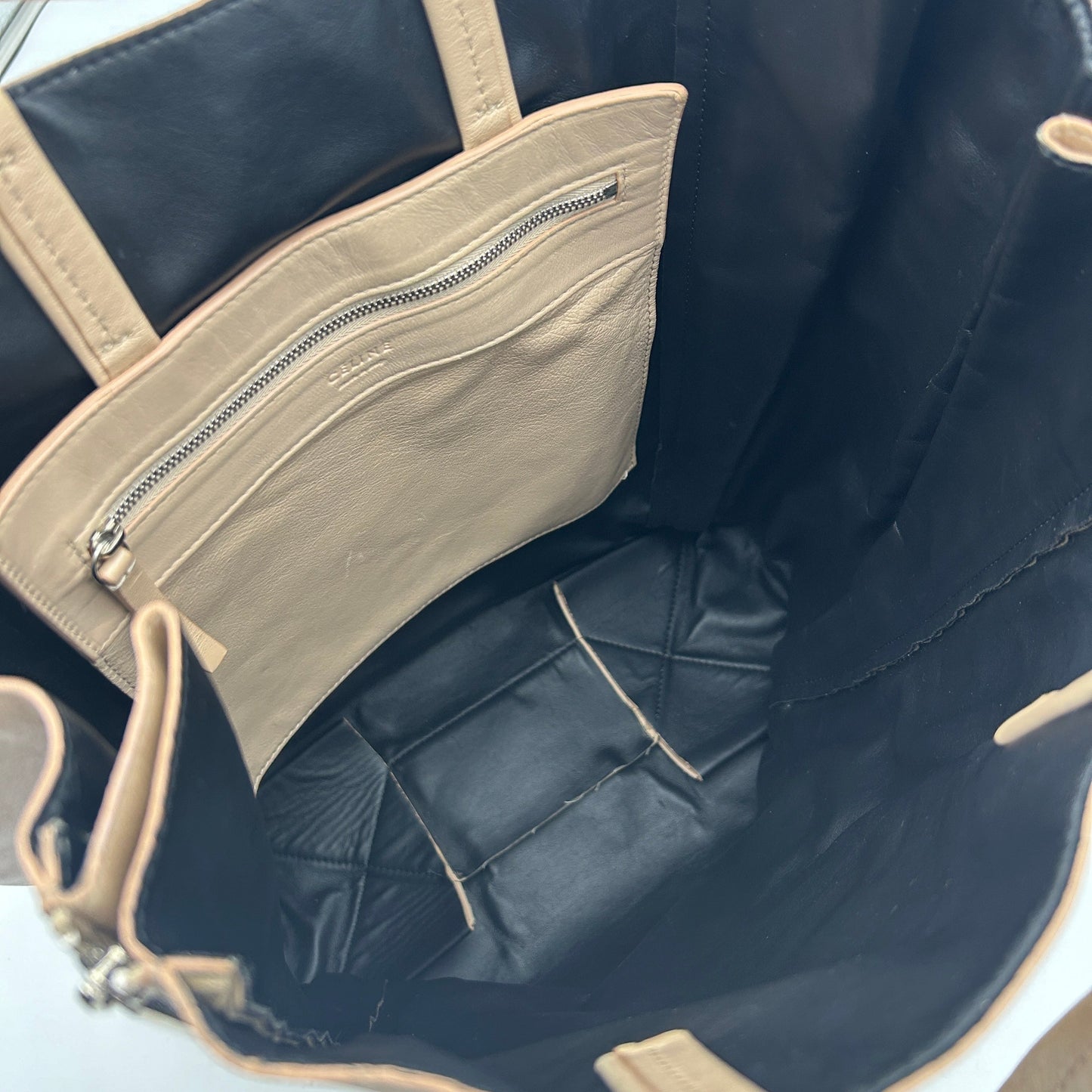 Celine Cabas Medium Cream Vertical Zip Tote Bag