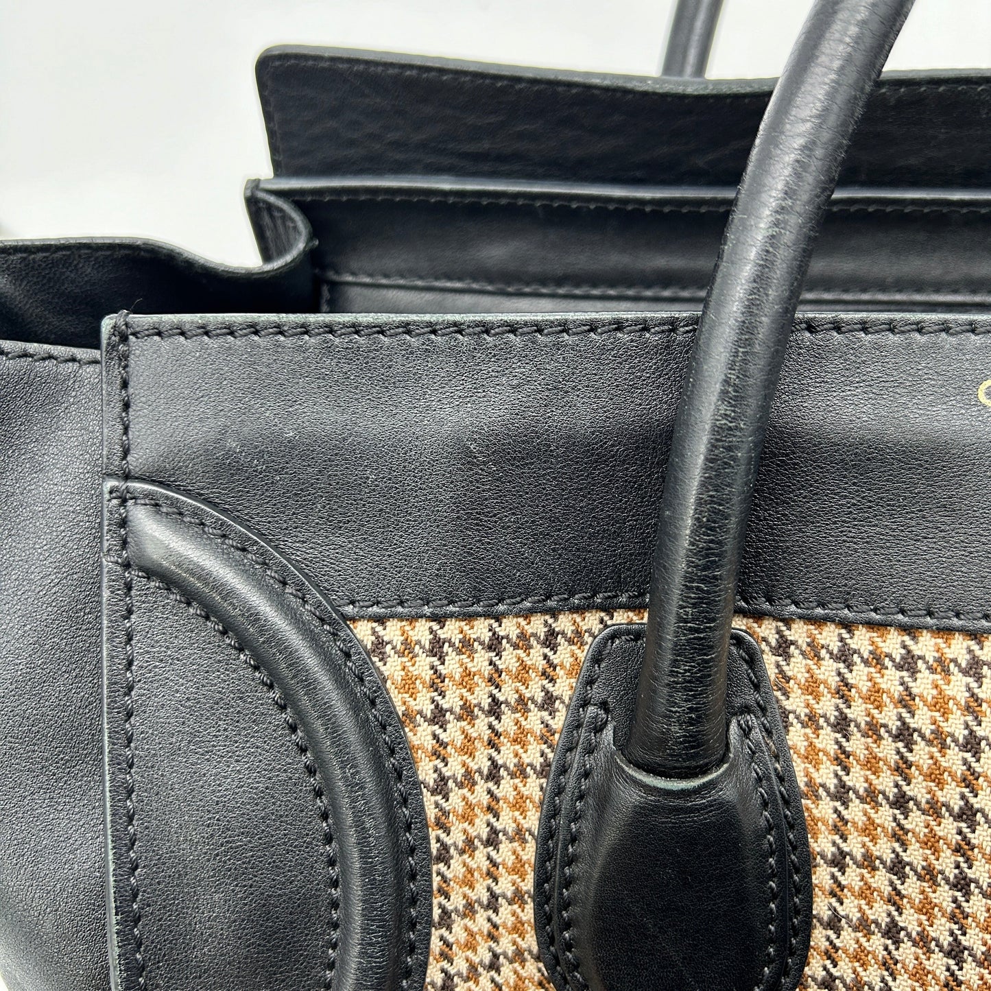 Celine Luggage Black Tweed Handbag Medium