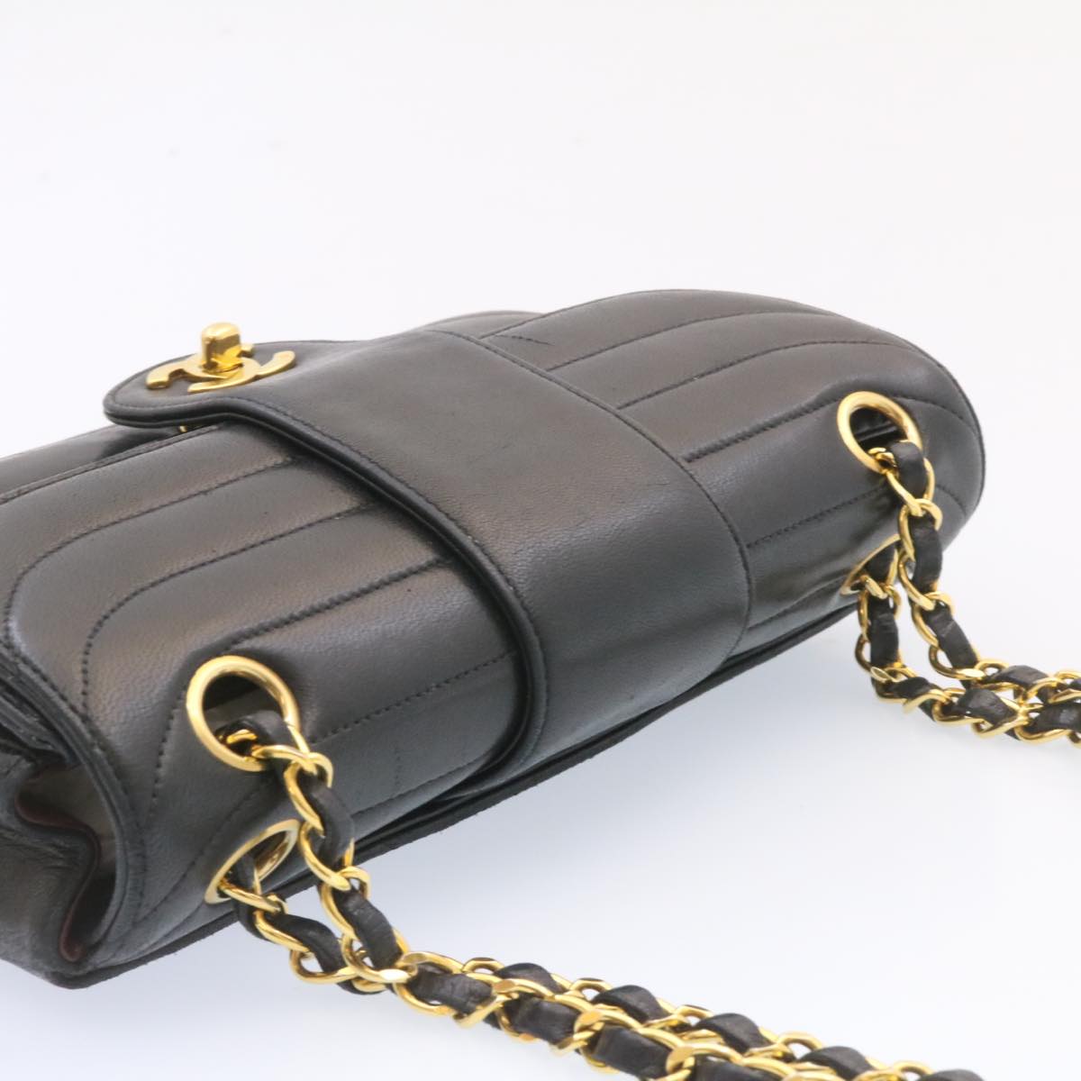 CHANEL Lamb Skin Double Flap Chain Shoulder Bag Black CC 26207A