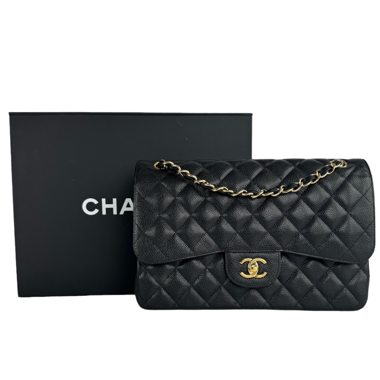 Chanel Classic Double Flap Jumbo Black Caviar Gold