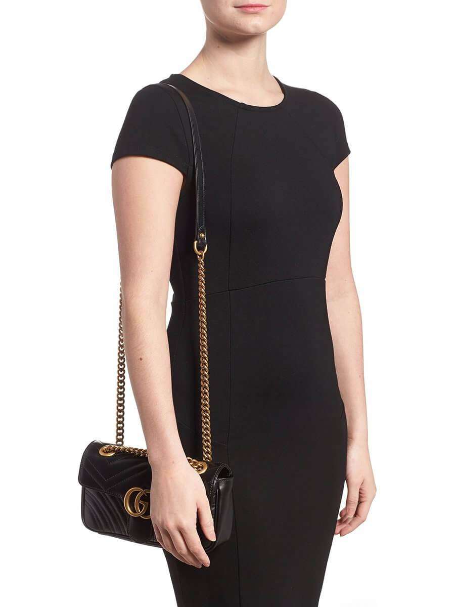 GG Marmont Mini MatelassÃƒÆ’Ã‚Â© Black Leather Shoulder Bag