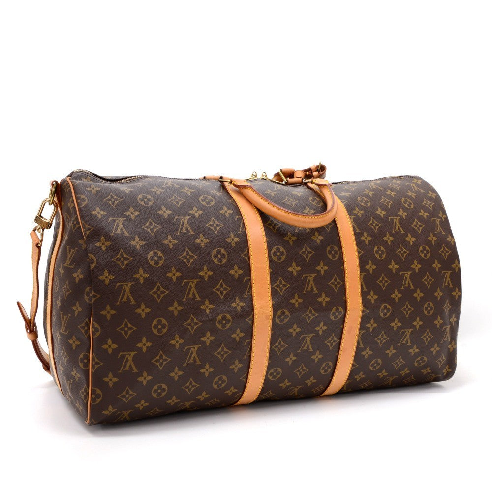 Louis Vuitto Keepall 55 Bandouliere Monogram Canvas Travel Bag with Strap