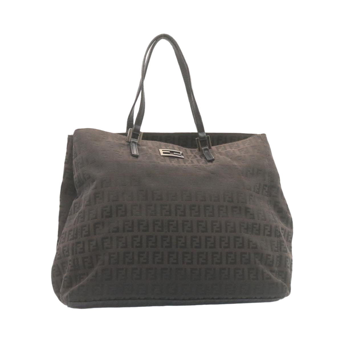 FENDI Zucchino Canvas Hand Bag Dark Brown 28540