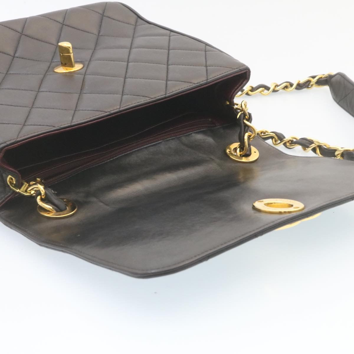 CHANEL Matelasse Chain Flap Shoulder Bag Lamb Skin Black Gold CC 28632A
