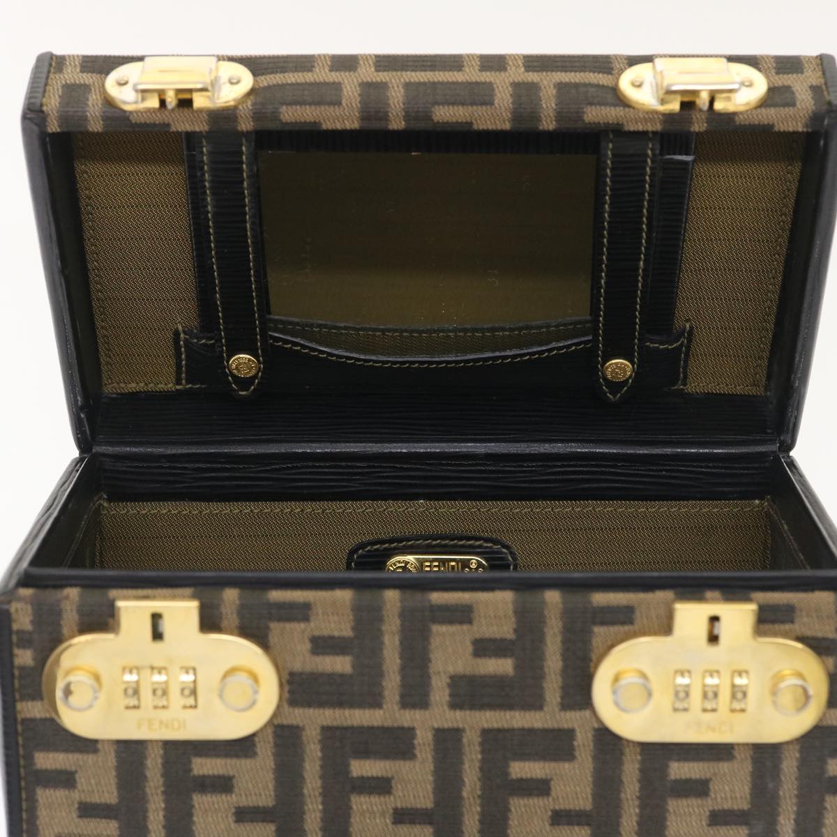 FENDI Zucca Canvas Vanity Trunk Hand Bag 2way Brown Black 29712A