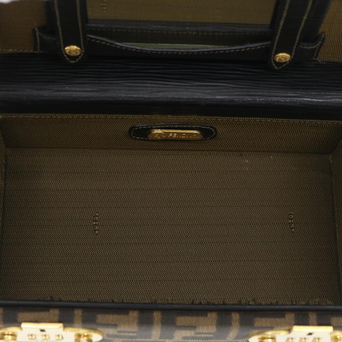 FENDI Zucca Canvas Vanity Trunk Hand Bag 2way Brown Black 29712A