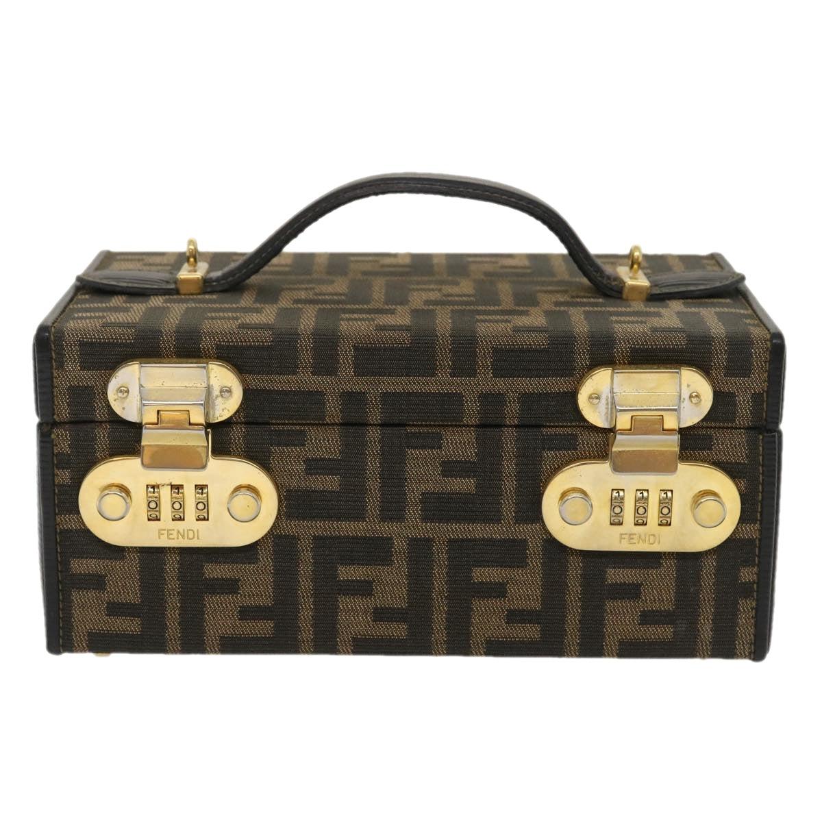 FENDI Zucca Canvas Vanity Trunk Hand Bag 2way Brown Black 29712A