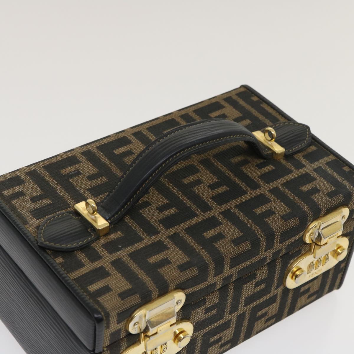 FENDI Zucca Canvas Vanity Trunk Hand Bag 2way Brown Black 29712A