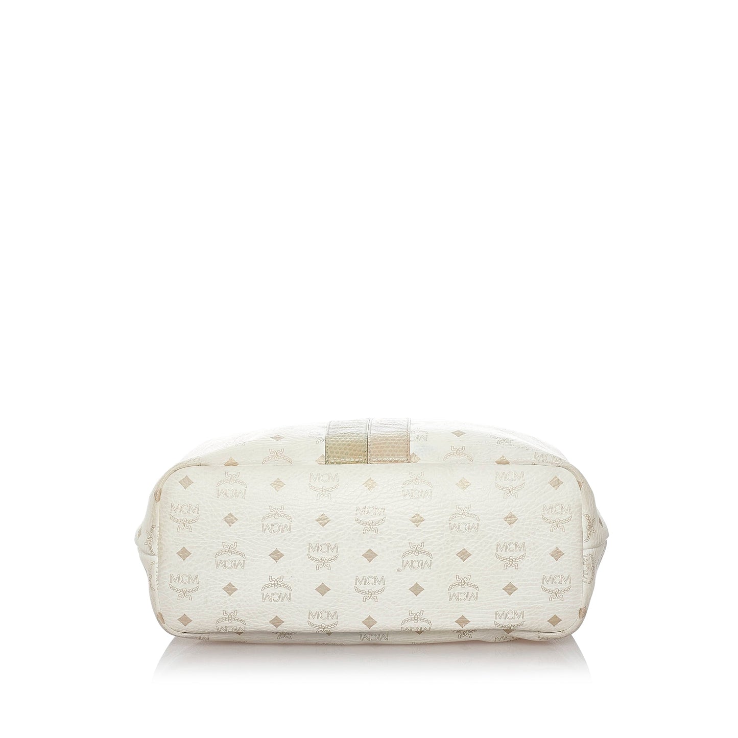 White MCM Lion Visetos Leather Tote Bag
