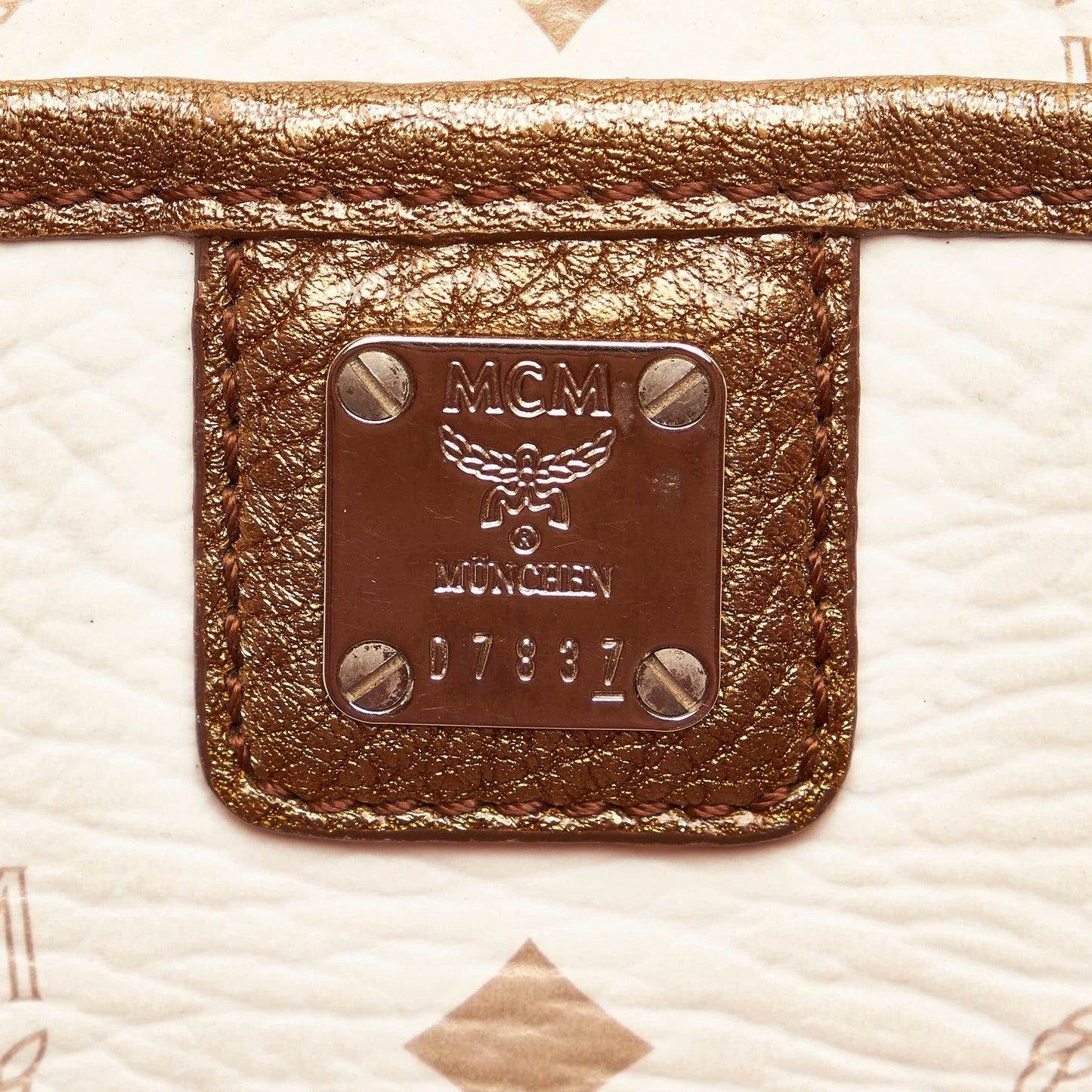 White MCM Lion Visetos Leather Tote Bag