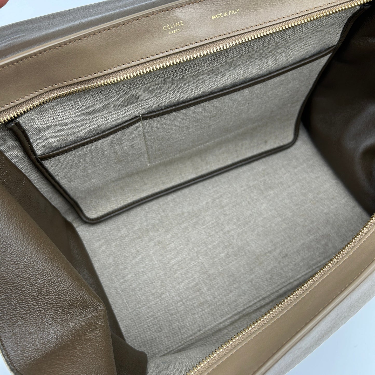 Celine Medium Trapeze Bag Smooth Taupe Calfskin Linen Tri-Color