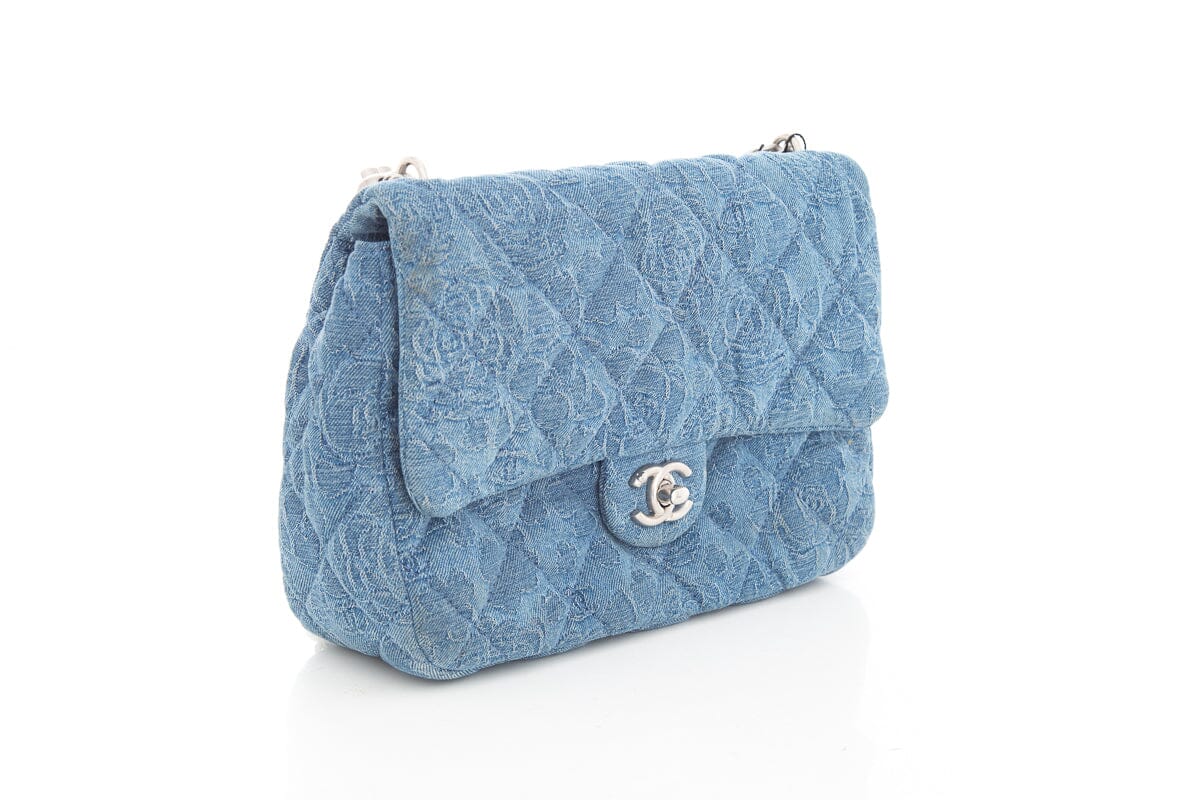 Chanel Denim Quilted Medium Camellia Sweetheart Flap Handbag