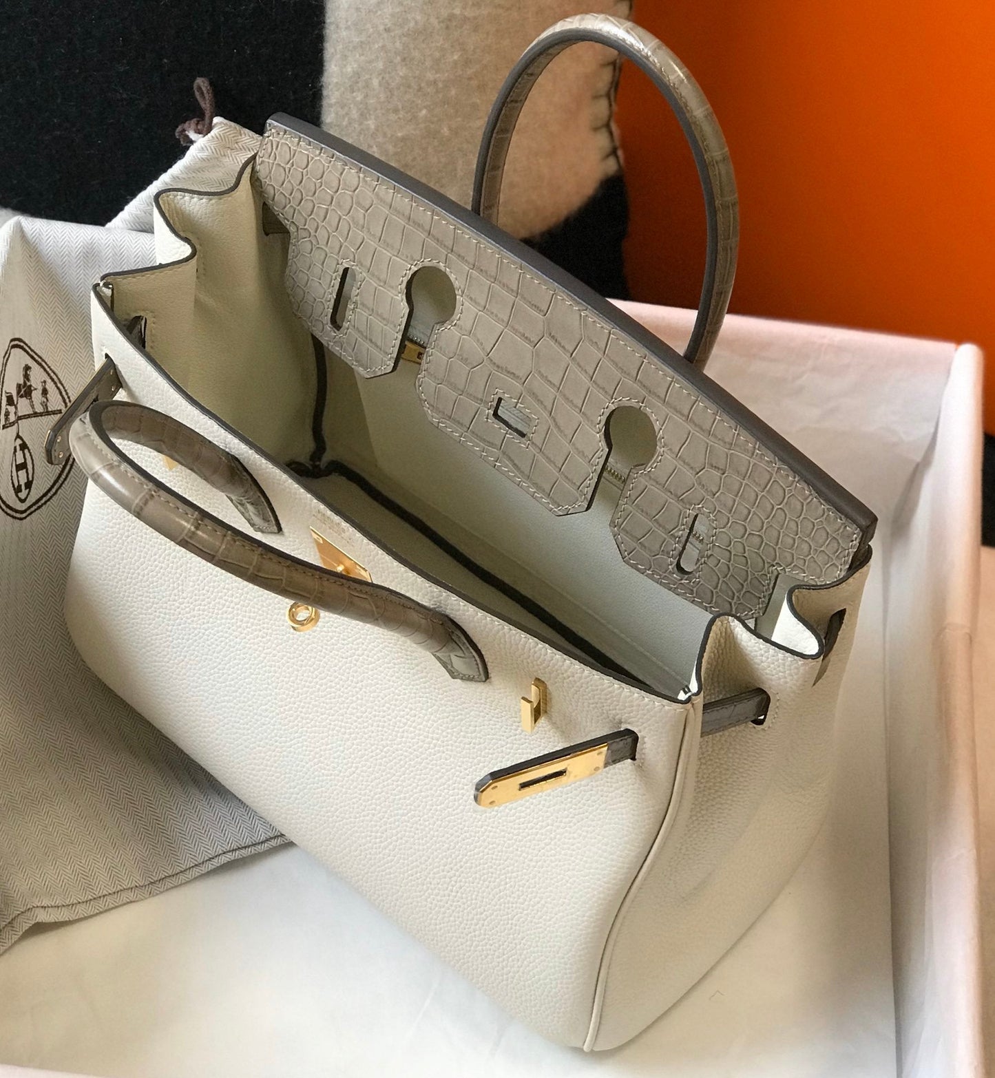 GLAMI Birkin White For Women Gold Toned Hardware 11.8in/30cm