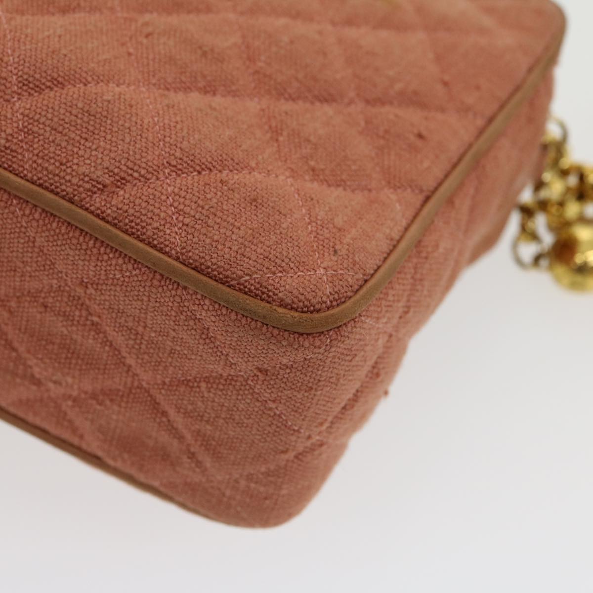 CHANEL Diana Turn Lock Chain Shoulder Bag Linen Fringe Pink CC 30153A