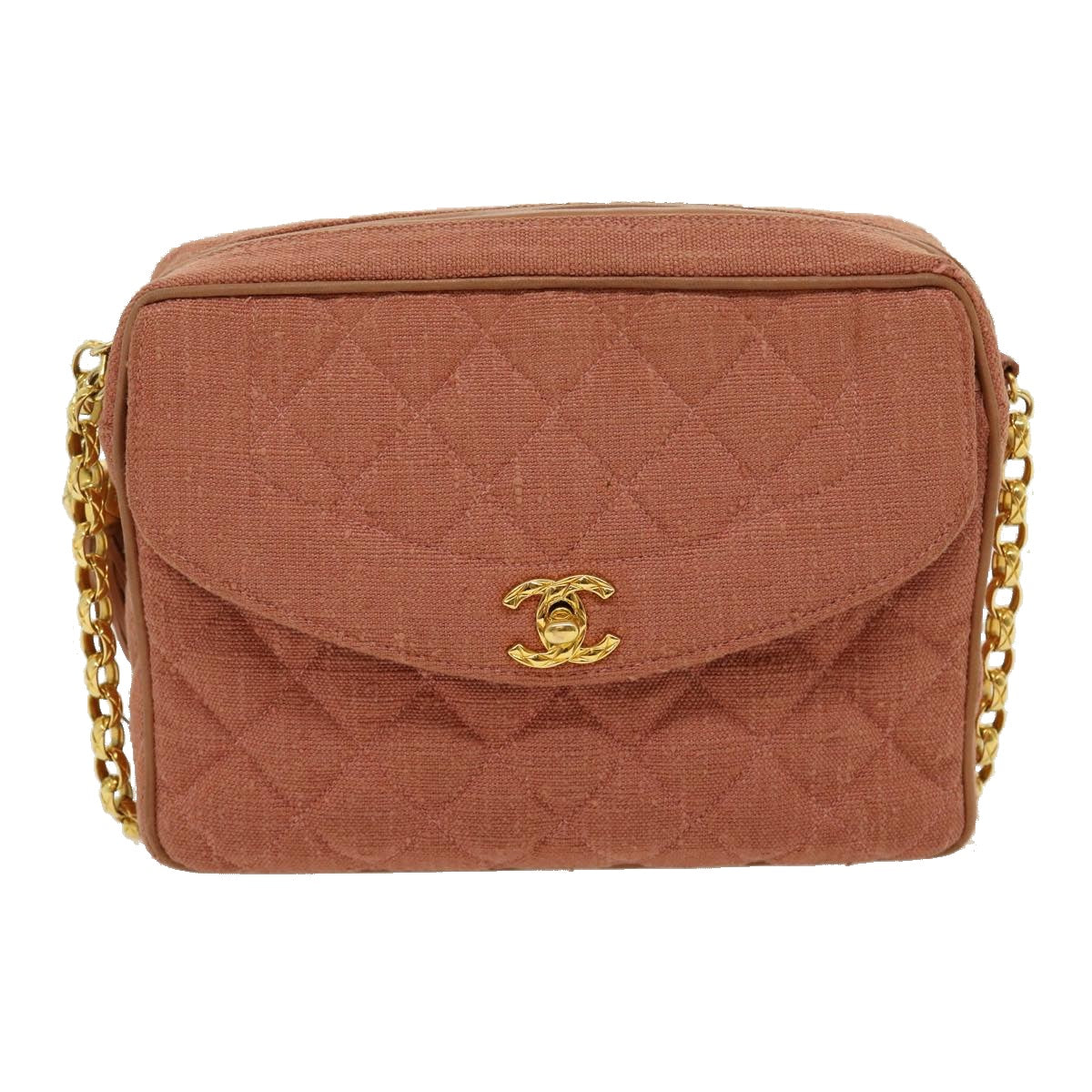 CHANEL Diana Turn Lock Chain Shoulder Bag Linen Fringe Pink CC 30153A