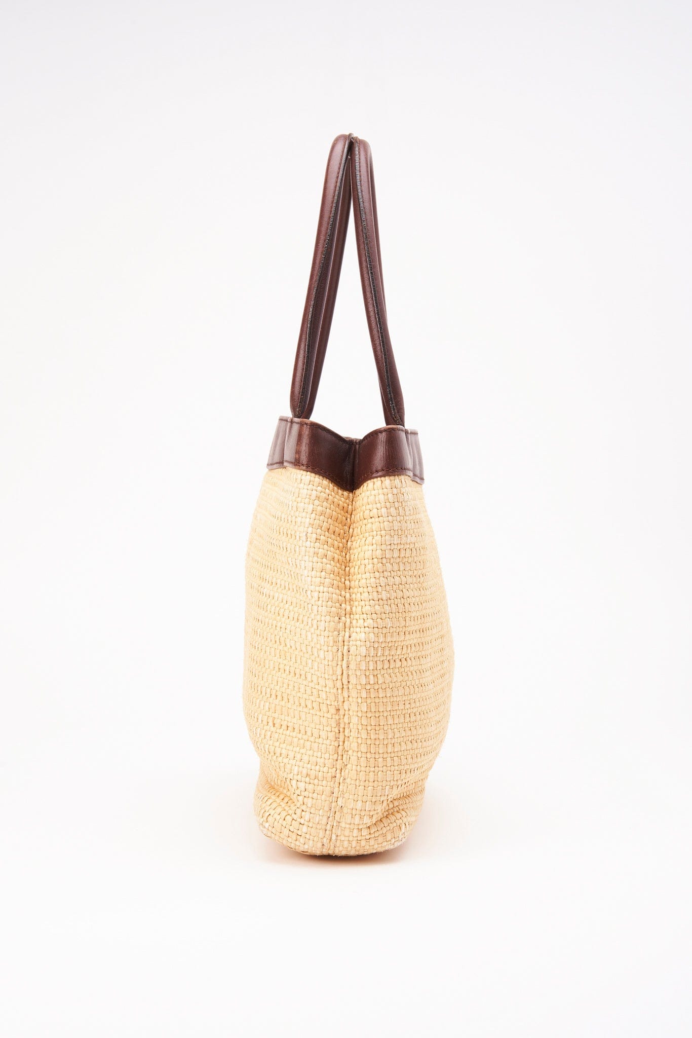 Chanel Raffia Tote Bag With Brown Leather Handles
