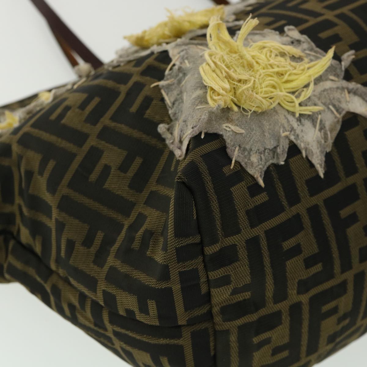 FENDI Zucca Canvas Leopard Flower Tote Bag Hand Bag 2Set Brown Red 30898
