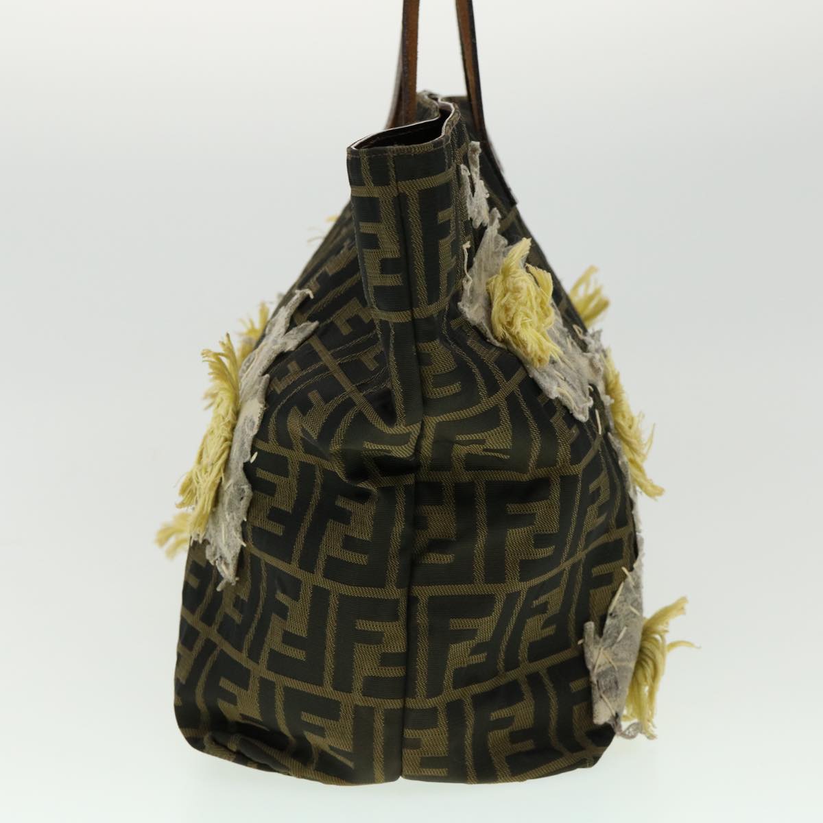 FENDI Zucca Canvas Leopard Flower Tote Bag Hand Bag 2Set Brown Red 30898