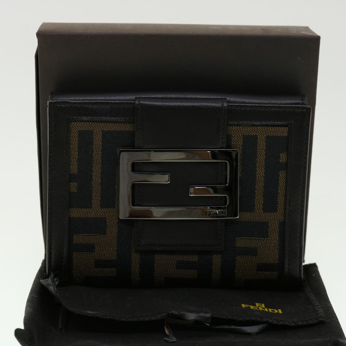 FENDI Zucca Canvas Wallet Black Brown 30916