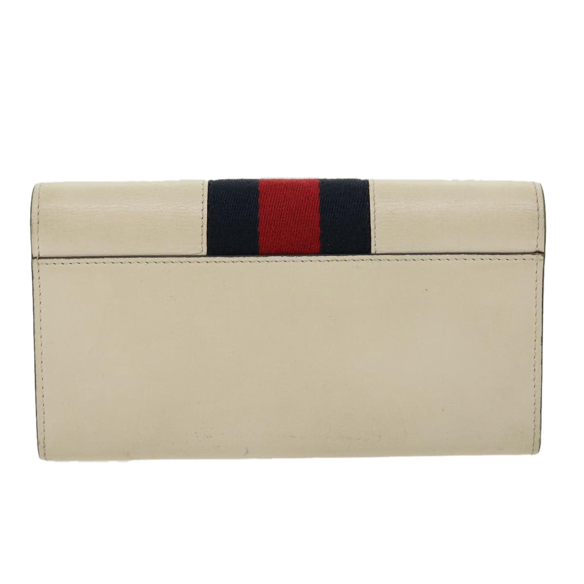 GUCCI Sylvie Continental Wallet Sherry Line Leather Beige Navy Red 31004A